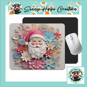 Mouse Pad 3D Santa Claus Christmas Holidays Flowers Sublimated Anti Slip Back
